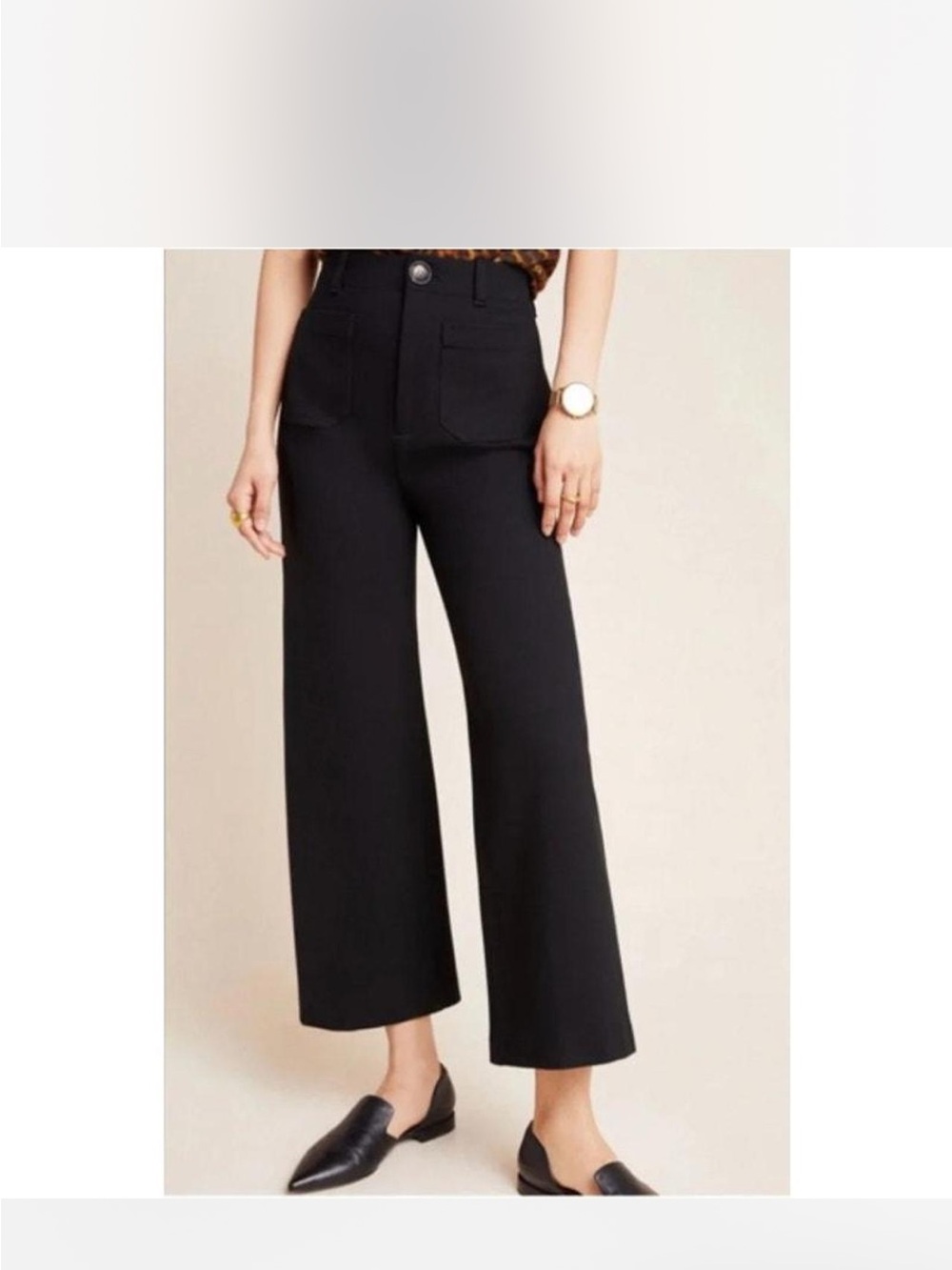Anthropologie Black High-Waist Wide-Leg Cropped Pants
